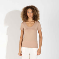 Camiseta Pima Gola U Feminina | Life Collection - Bege Camel
