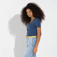 Camiseta Pima Gola U Feminina | Life Collection - Azul Carbono