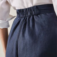 Bermuda Pregas Linho Feminina - Azul Marinho