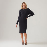 Vestido De Tricot Midi - Preto