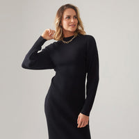 Vestido De Tricot Midi - Preto