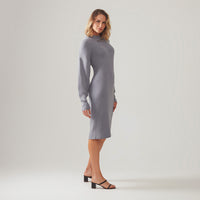 Vestido De Tricot Midi - Cinza Mescla