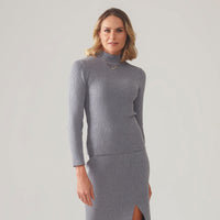 Blusa De Tricot Gola Alta - Cinza Mescla
