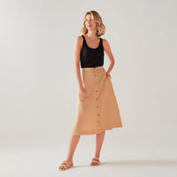 Saia Leve Linho Midi - Camel