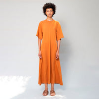 Vestido Gola C Longo Algodão Ocre - Ocre
