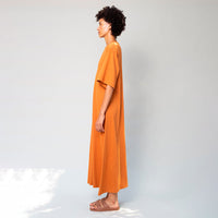 Vestido Gola C Longo Algodão Ocre - Ocre