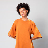 Vestido Gola C Longo Algodão Ocre - Ocre