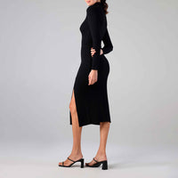 Saia De Tricot Midi Com Fenda - Preto