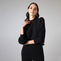 Suéter De Tricot Cropped - Preto