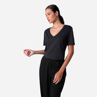 Camiseta Algodão Premium Gola V Feminina | Everyday Collection - Cinza Escuro