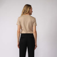 Camiseta Pima Gola V Feminina | Life Collection - Bege Camel