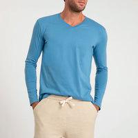Camiseta Pima Gola V Manga Longa Masculina | Life Collection - Azul Celeste