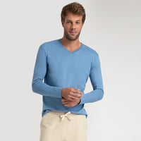 Camiseta Pima Gola V Manga Longa Masculina | Life Collection - Azul Celeste