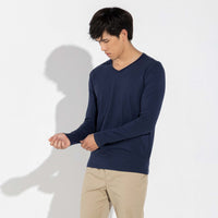Camiseta Pima Gola V Manga Longa Masculina | Life Collection - Azul Marinho