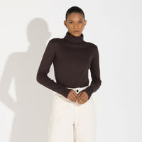 Blusa Canelado Algodão Gola Rolê Feminina - Marrom