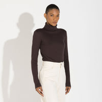 Blusa Canelado Algodão Gola Rolê Feminina - Marrom