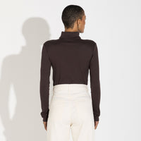 Blusa Canelado Algodão Gola Rolê Feminina - Marrom