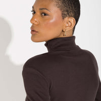 Blusa Canelado Algodão Gola Rolê Feminina - Marrom