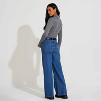 Blusa Canelado Algodão Gola Rolê Feminina - Mescla Escuro