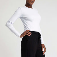 Camiseta Canelada Manga Longa Feminina - Branco