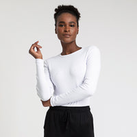 Camiseta Canelada Manga Longa Feminina - Branco