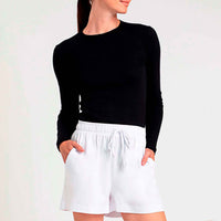 Camiseta Canelada Manga Longa Feminina - Preto