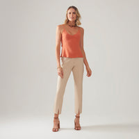 Calça Reta Fenda Feminina - Bege