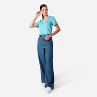 Camiseta Algodão Premium Gola V Feminina | Everyday Collection - Azul Turquesa