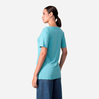 Camiseta Algodão Premium Gola V Feminina | Everyday Collection - Azul Turquesa