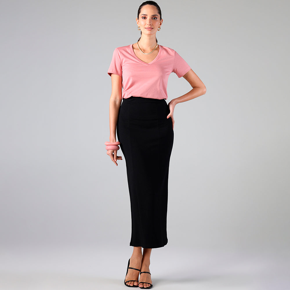 Saia Longa Malha Estruturada Preto –