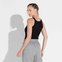 Regata Canelada Algodão Feminina - Preto