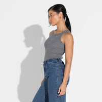 Regata Canelada Algodão Feminina - Mescla Escuro