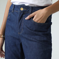 Calça Jeans Reta Feminina - Azul Jeans Escuro