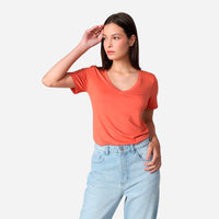 Camiseta Algodão Premium Gola V Feminina | Everyday Collection - Marrom Telha