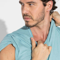 Camiseta Malha Linho Masculina - Azul Turquesa