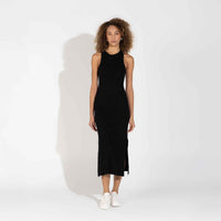 Vestido Midi Canelado Algodão - Preto