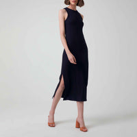 Vestido Midi Canelado Algodão - Preto