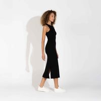 Vestido Midi Canelado Algodão - Preto