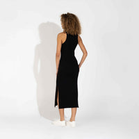 Vestido Midi Canelado Algodão - Preto