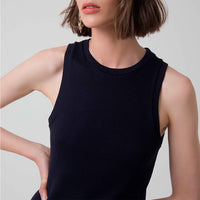 Vestido Midi Canelado Algodão - Preto