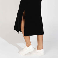 Vestido Midi Canelado Algodão - Preto