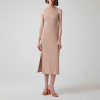 Vestido Midi Canelado Algodão - Bege Claro