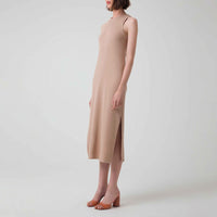 Vestido Midi Canelado Algodão - Bege Claro