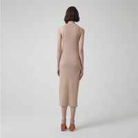 Vestido Midi Canelado Algodão - Bege Claro