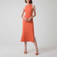 Vestido Midi Canelado Algodão - Marrom Telha