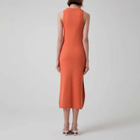 Vestido Midi Canelado Algodão - Marrom Telha