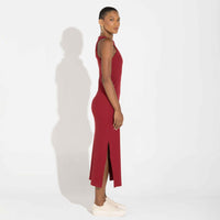 Vestido Midi Canelado Algodão - Vermelho Escarlate