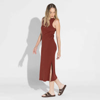Vestido Midi Canelado Algodão - Vermelho Cabernet