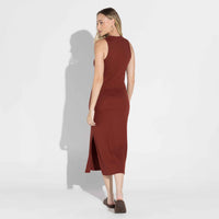 Vestido Midi Canelado Algodão - Vermelho Cabernet