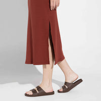 Vestido Midi Canelado Algodão - Vermelho Cabernet